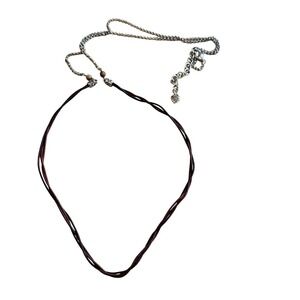 Brighton Deco lace leather Necklace charm holder Silver Plated chain long 34"